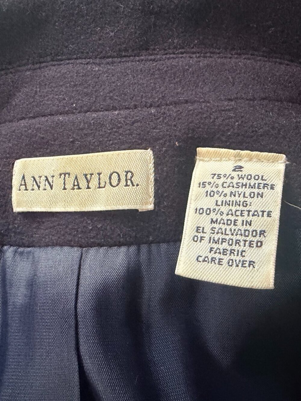 ANN TAYLOR Y2K vintage wool cashmere zip front jacket, sz 2 - Picture 4 of 4